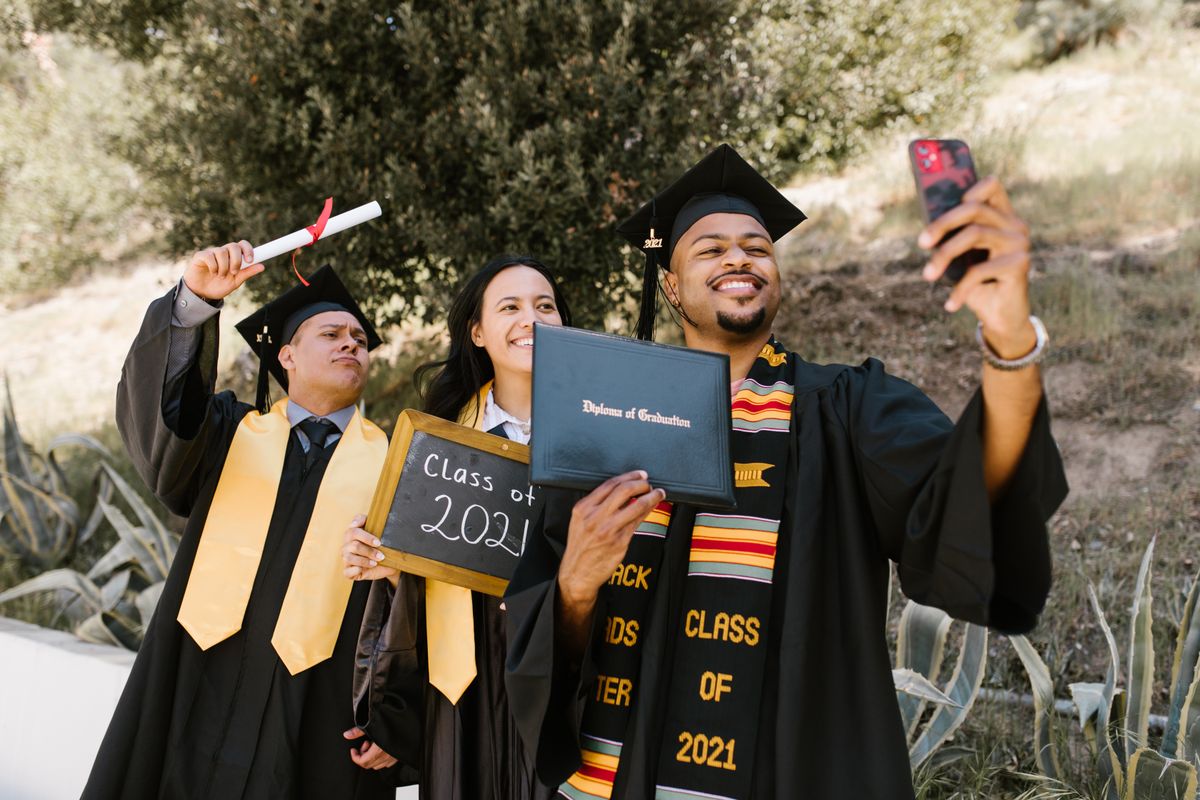 Illustrative graduation group photograph; replace with your own photograph